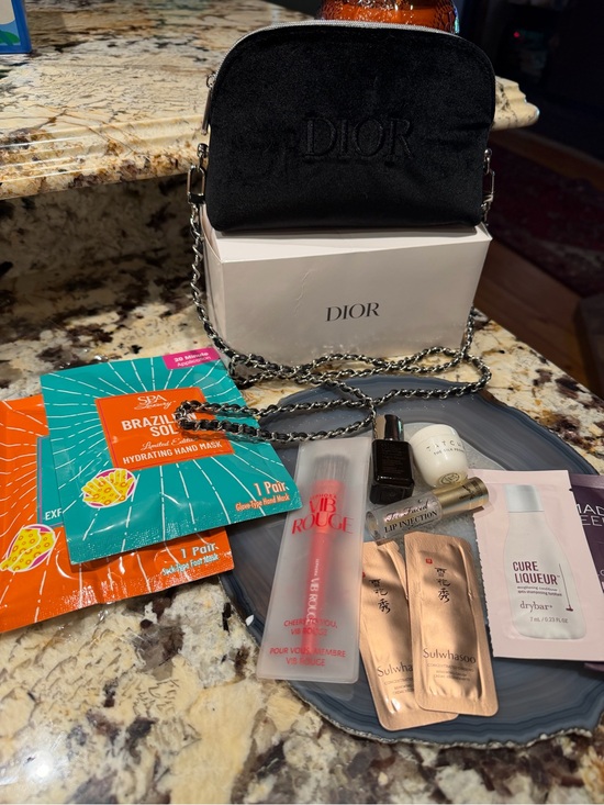 Dior Other - Dior Black Velvet Makeup Bag Crossbody Pouch with Embossed Logo Skincare Bundle